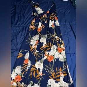 Navy Floral Flowy Dress